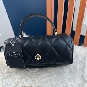 kate spade Heart Quilted Mini Barrel Top-Handle Bag with Gold Spade Emblem